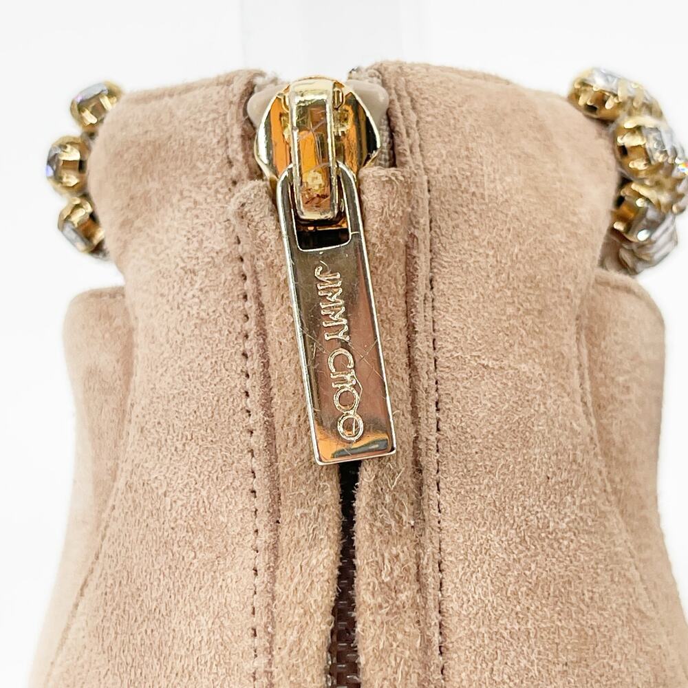Jimmy Choo Beige Suede Lux 100 Crystal Vamp Pointed Toe Bootie Heels IT 40 - Picture 9 of 13